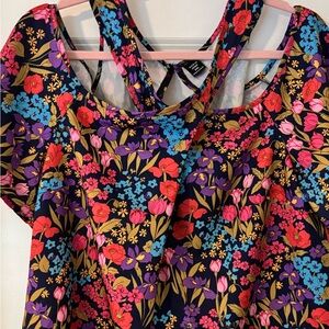 SHEIN Pink and Orange Sleeveless Blouse with Butterfly Print